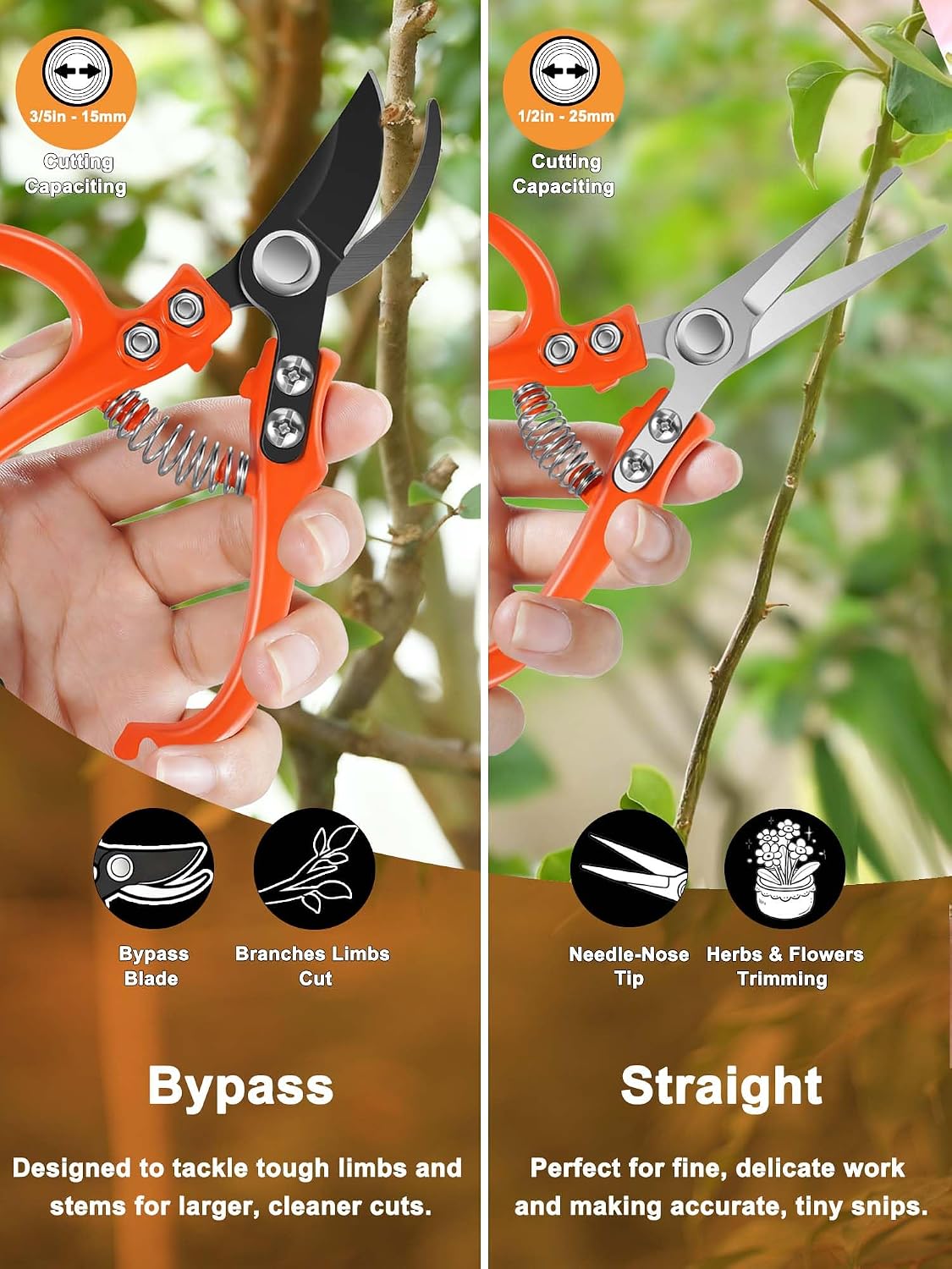 Juego tijeras jardinería con cuchillas punta aguja
