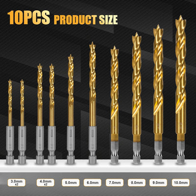 Set 10 Brocas HSS Titanio Hex 0.31-0.394pulg Carpintería