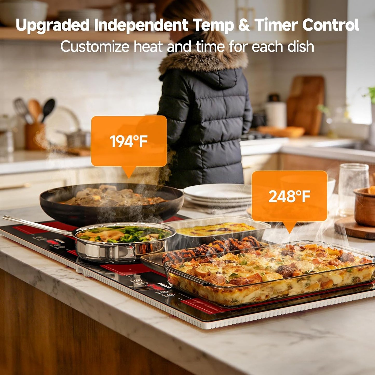 Bandeja de calentamiento eléctrica con control de temperatura y temporizador 2 en 1 para fiestas