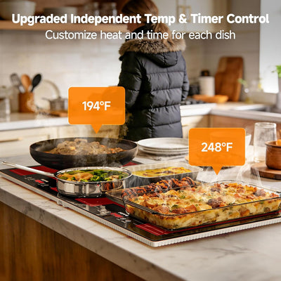 Bandeja de calentamiento eléctrica con control de temperatura y temporizador 2 en 1 para fiestas