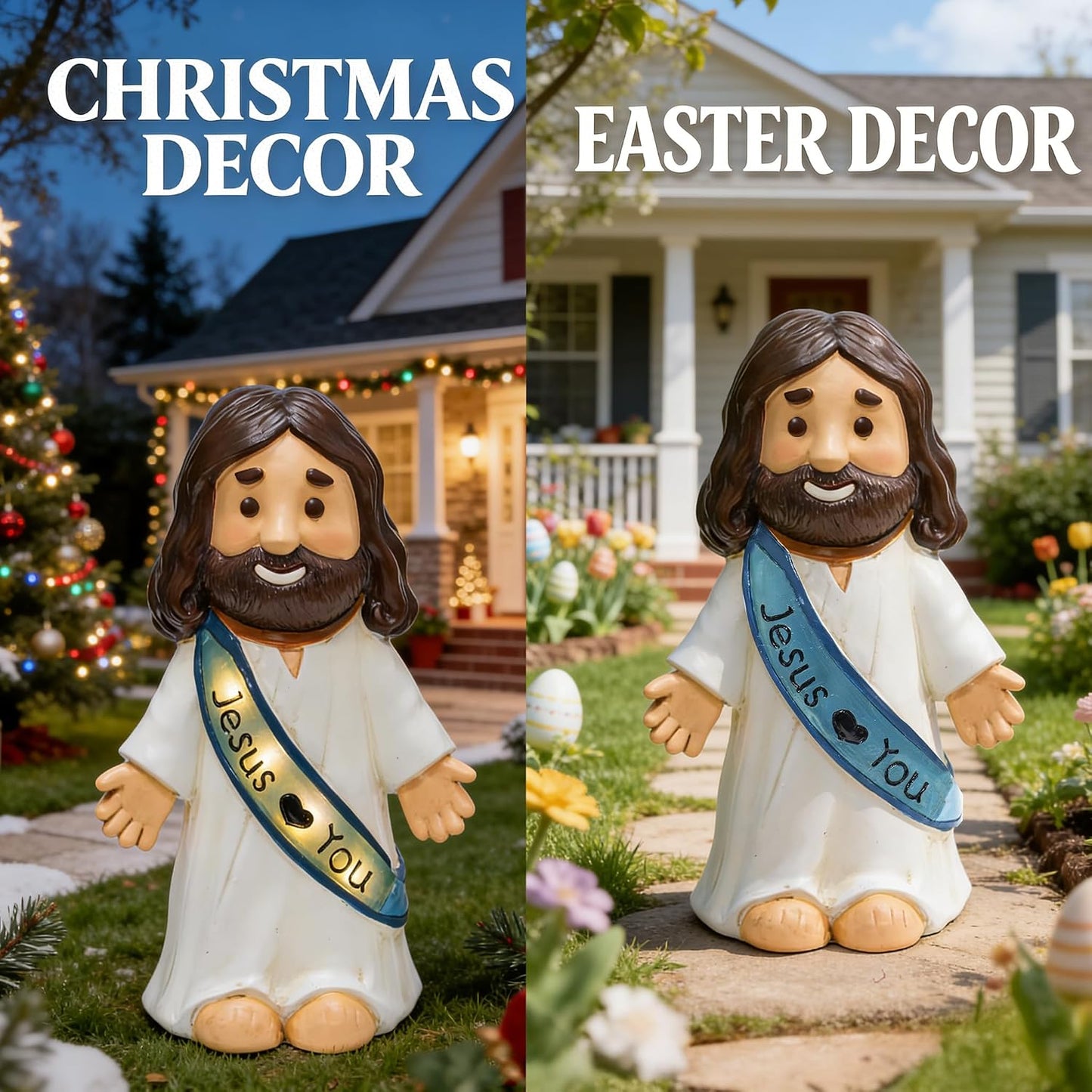 Figura iluminada solar resina 10.4pulg decoración cristiana
