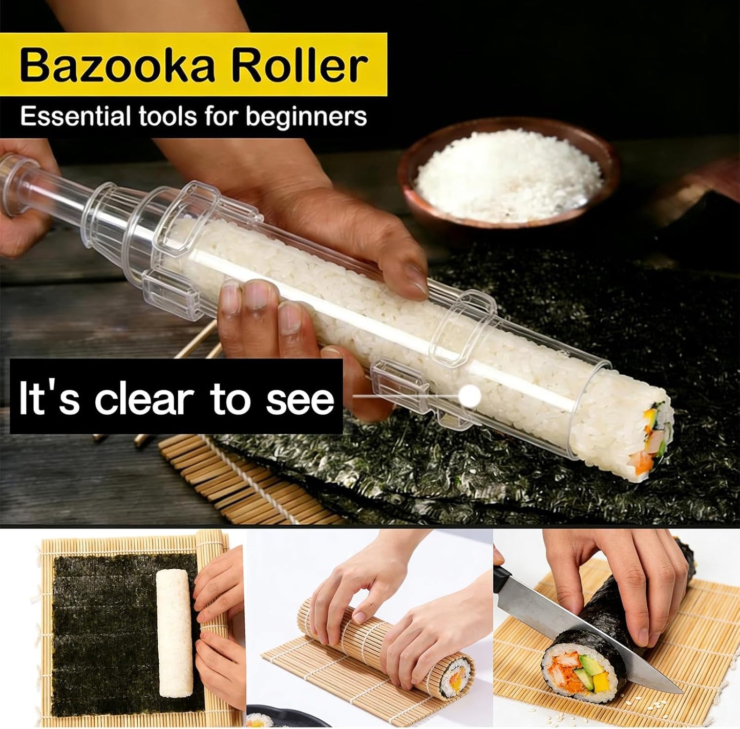 Kit fabricación sushi rodillo transparente bambú
