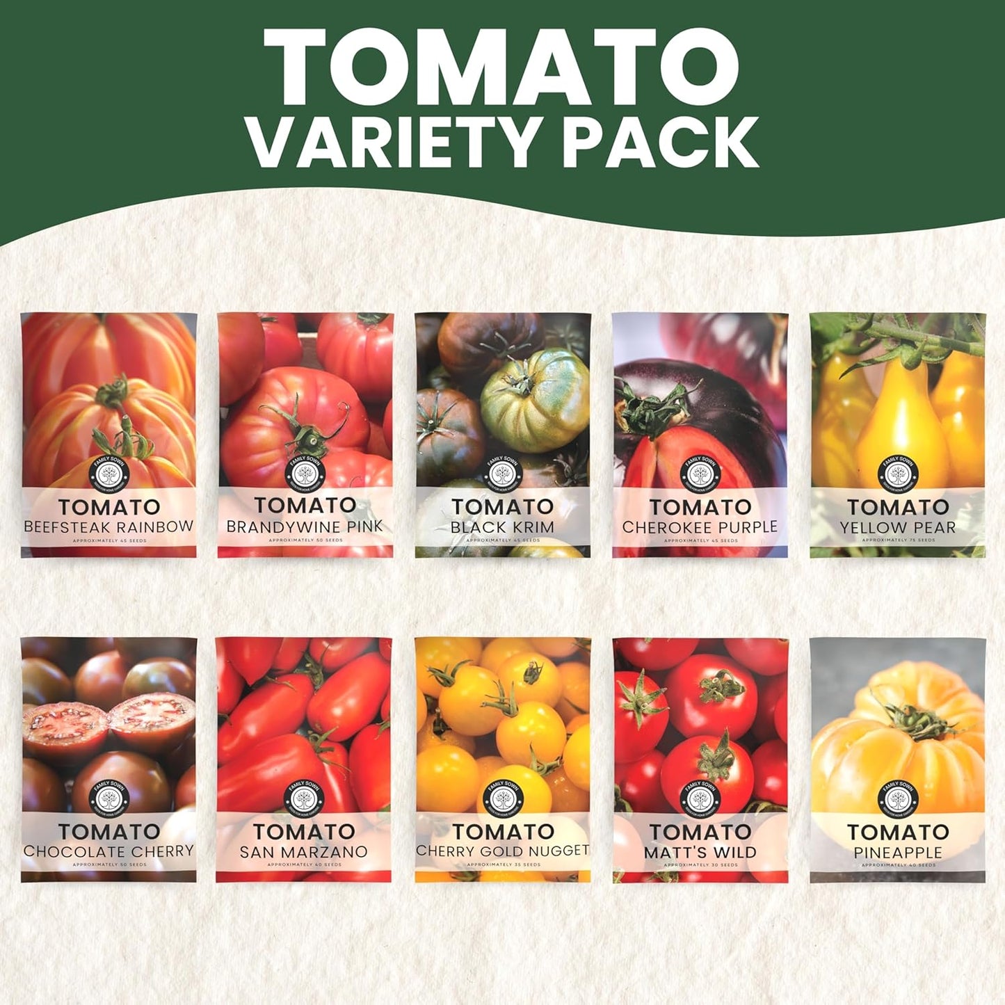 Semillas tomate 10 Pack Roma Brandywine Cherry sin transgénicos