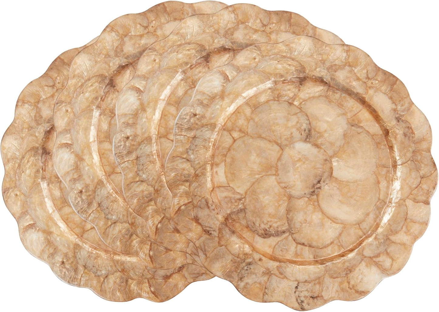 Juego 4 platos cargadores Capiz Shell 13pulg decorativo