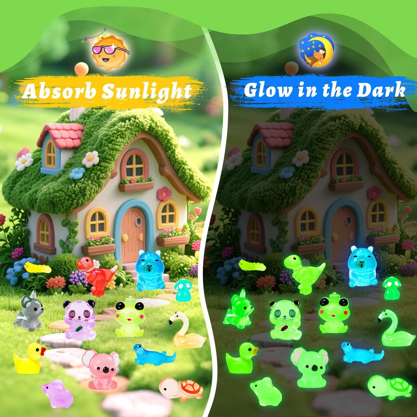 Pack 150 pzas mini animales resina figuras luminosas decoración