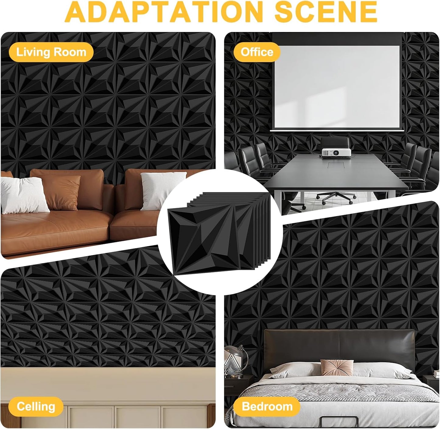 33 Paneles Pared 3D Negro Impermeable PVC Sala Juegos