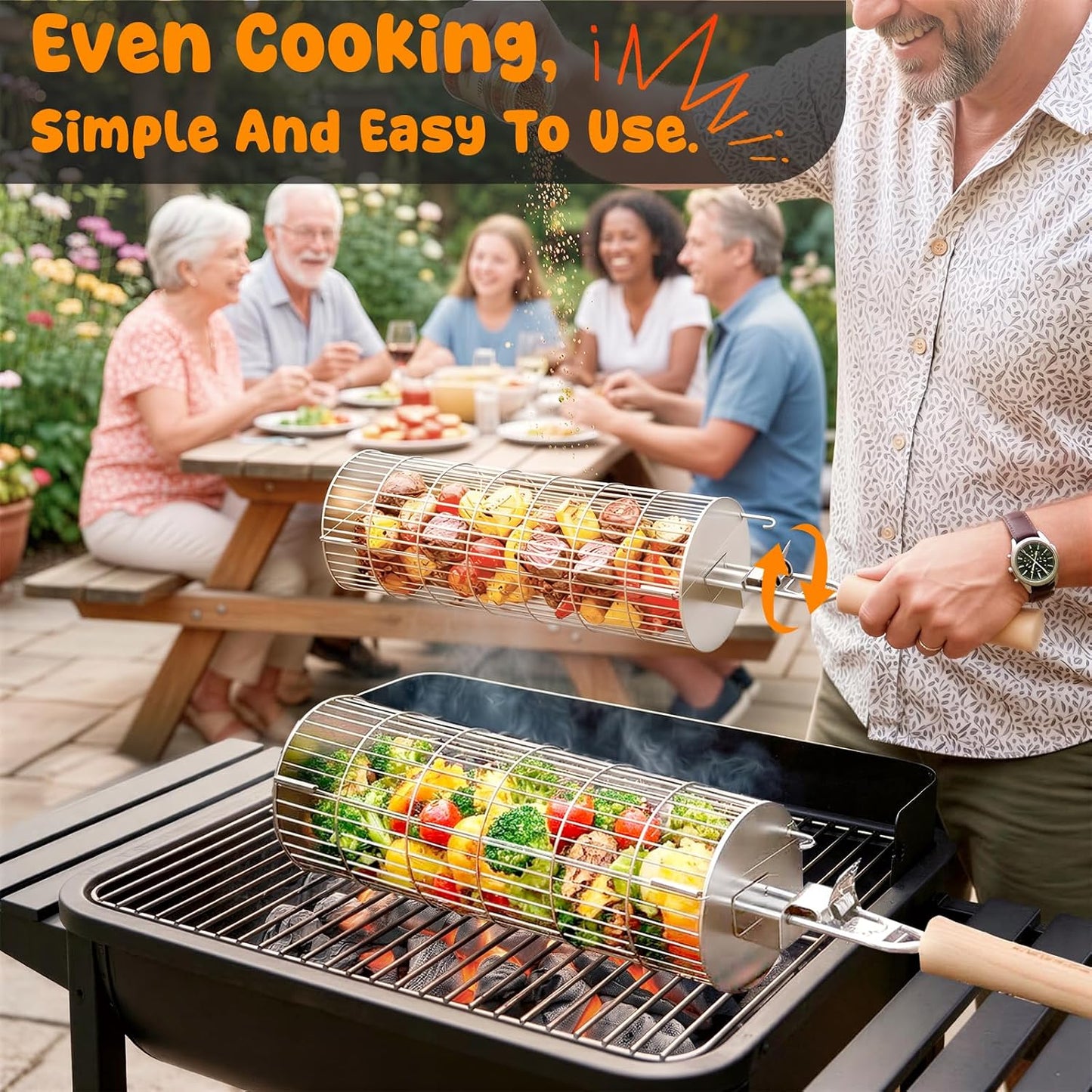 Cesta parrilla acero inox 304 mango extraible para barbacoa