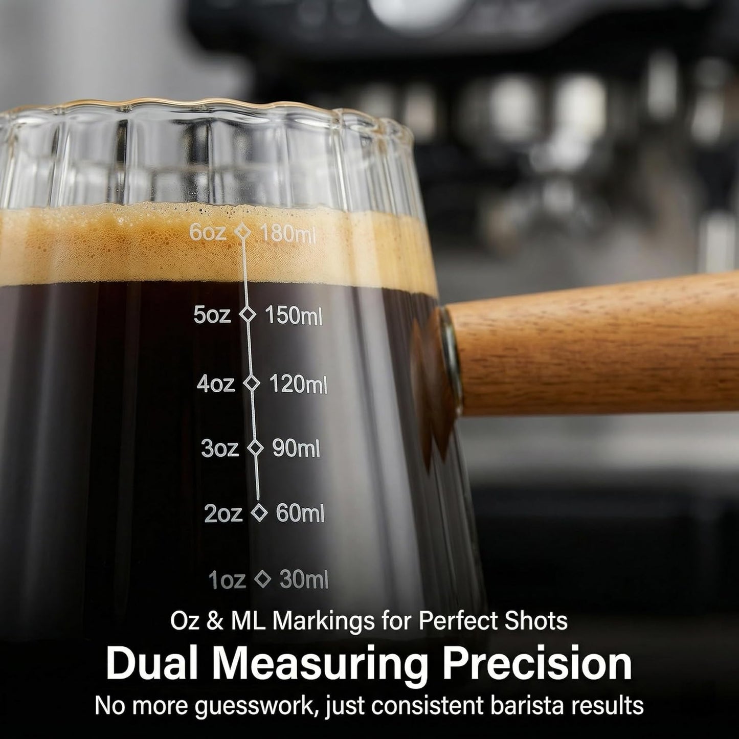 Tazas Espresso 6oz Mango Madera Jarra Espuma Leche Vidrio