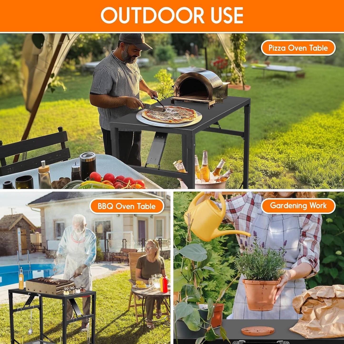 Carrito parrilla con ruedas mesa plegable negro mango plateado
