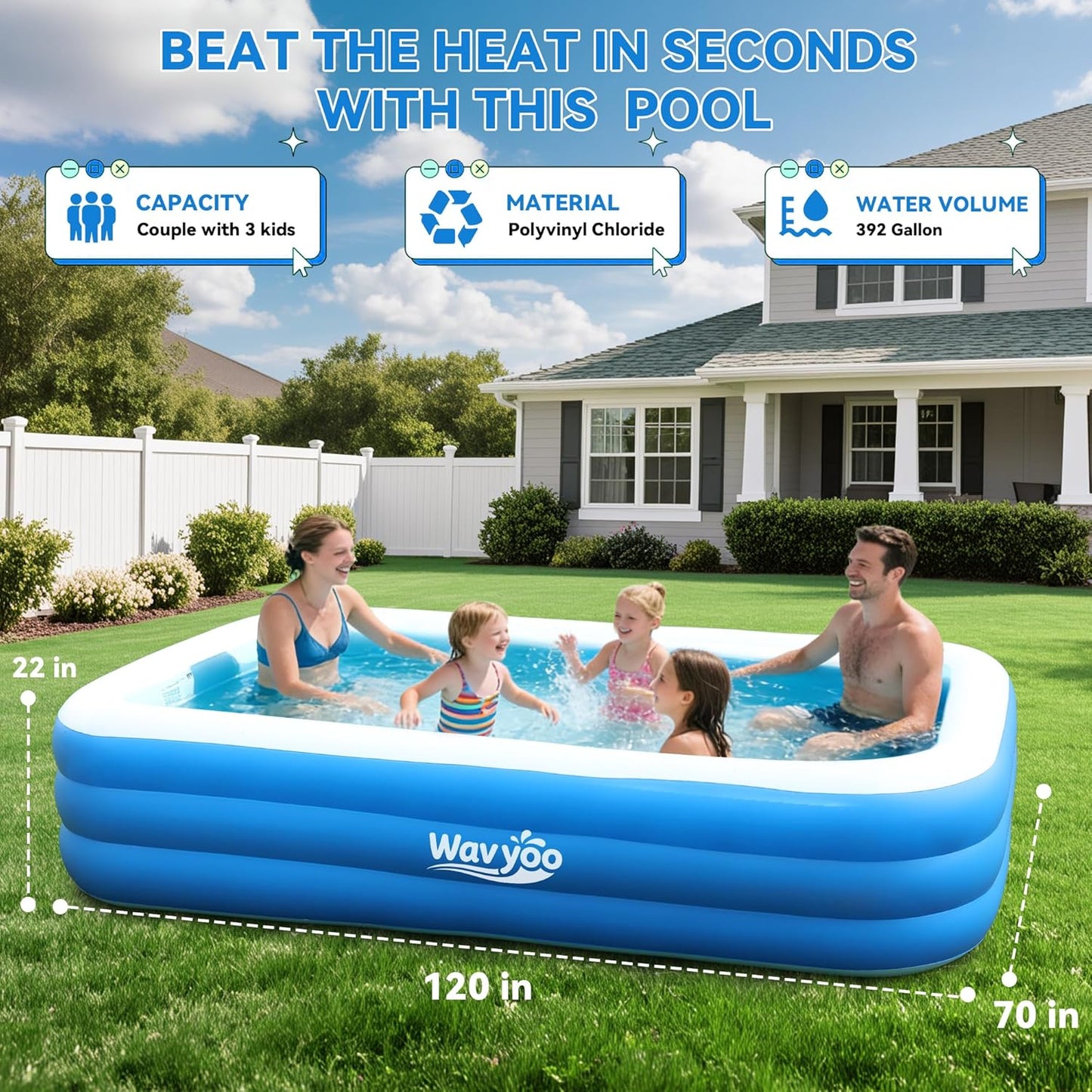 Piscina inflable patio trasero 120x70x22
