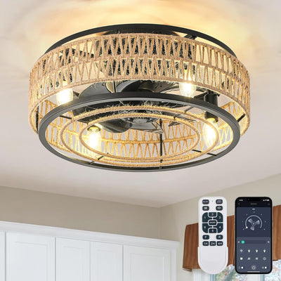 Ventilador techo enjaulado 18pulg luz control remoto 6 velocidades