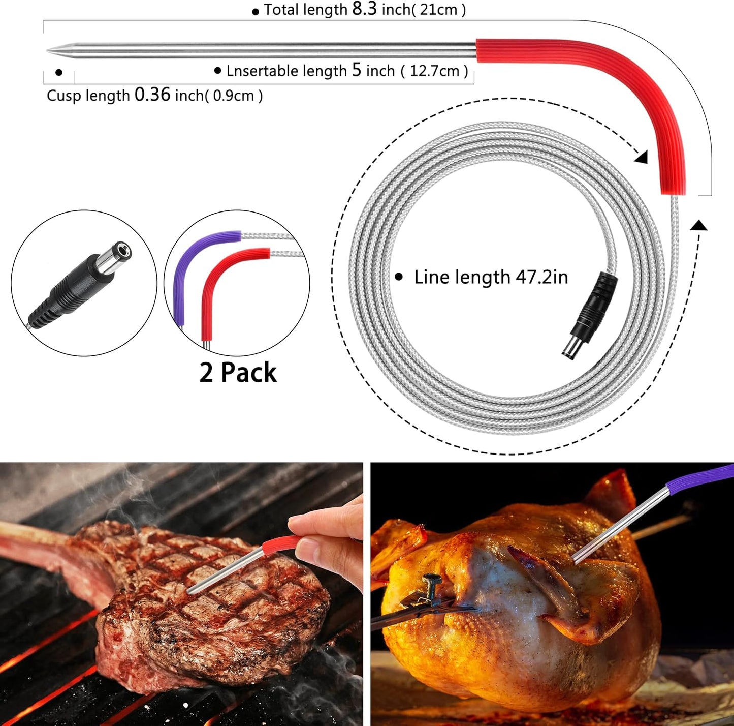 2 Sondas Termómetro Carne Parrilla Rec Tec con Clips