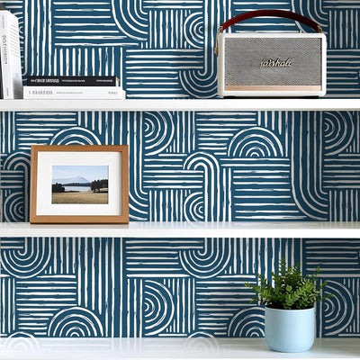 Papel tapiz geométrico azul marino moderno removible