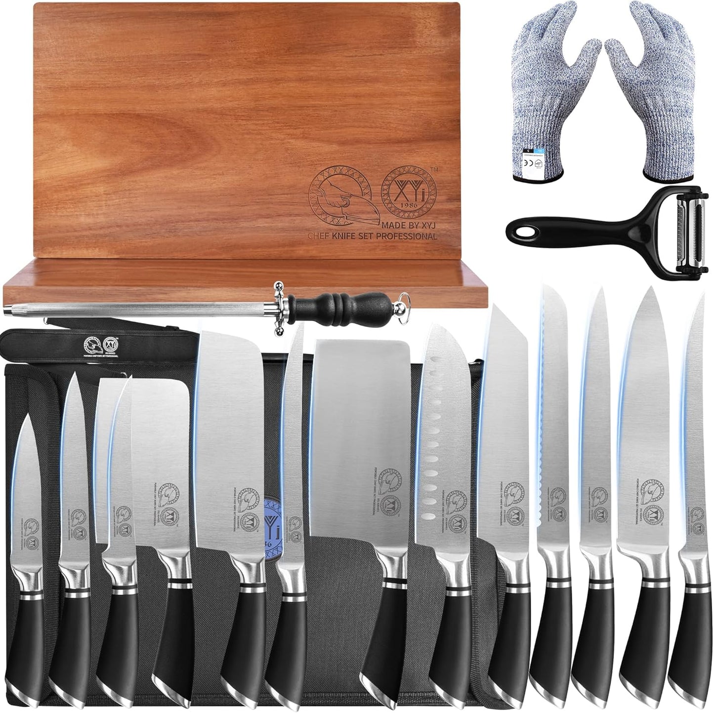 Set 13 Cuchillos Japoneses Acero Inox con Bloque Magnético
