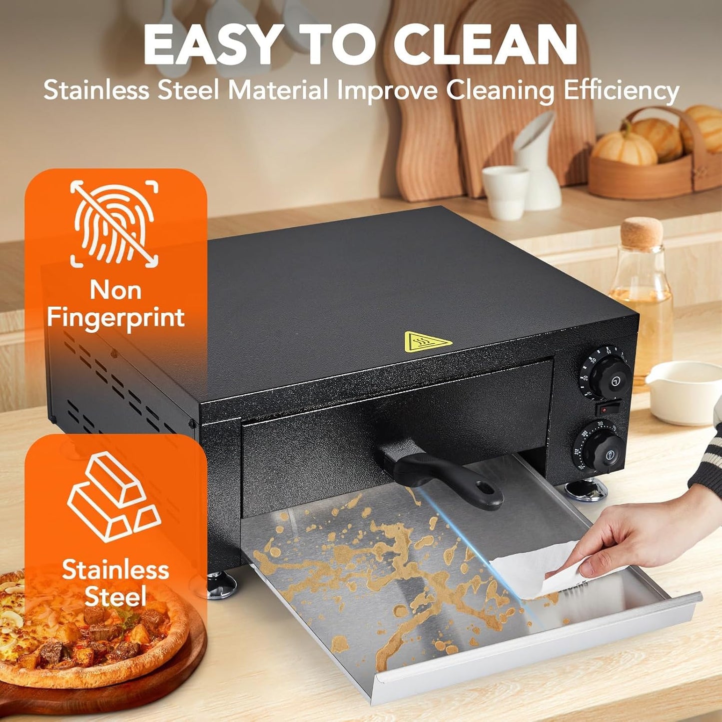 Horno pizza eléctrico 12pulg acero inox 1100W con temporizador
