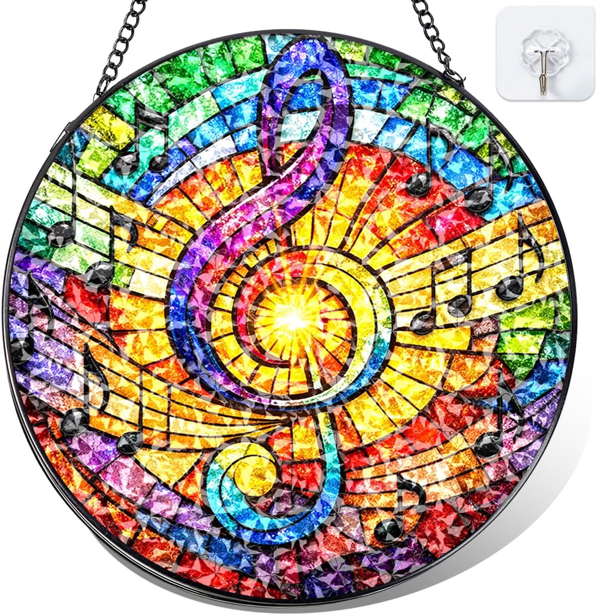 Adorno musical redondo con cadena para ventana estudio
