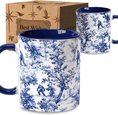 Taza de café Bigfoot Chinoiserie azul y blanco para hombres y papás