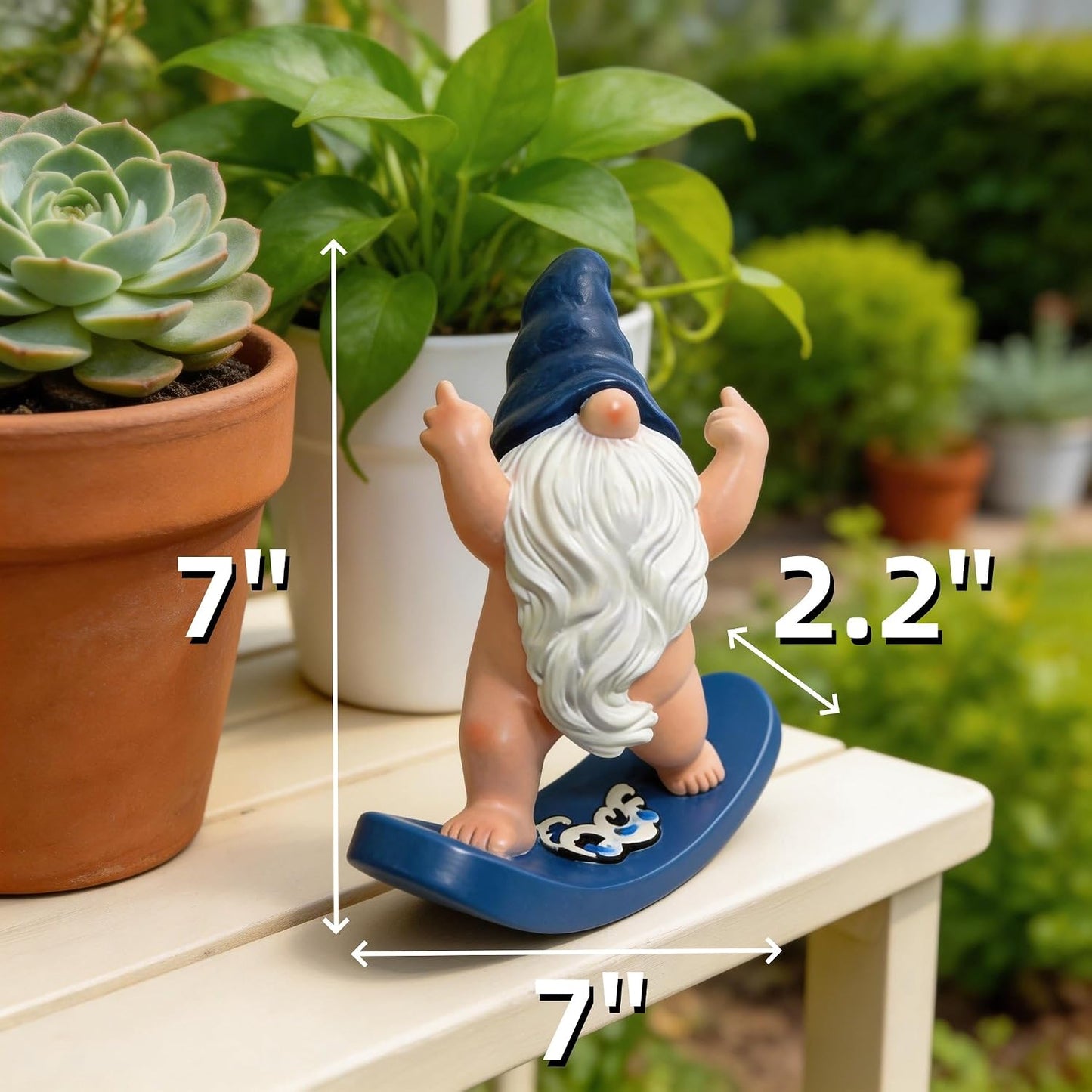 Gnomos surf azules 7pulg decoración patio verano