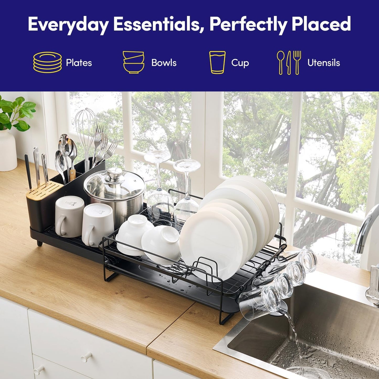 Escurridor de platos expandible para encimera con soporte extraíble