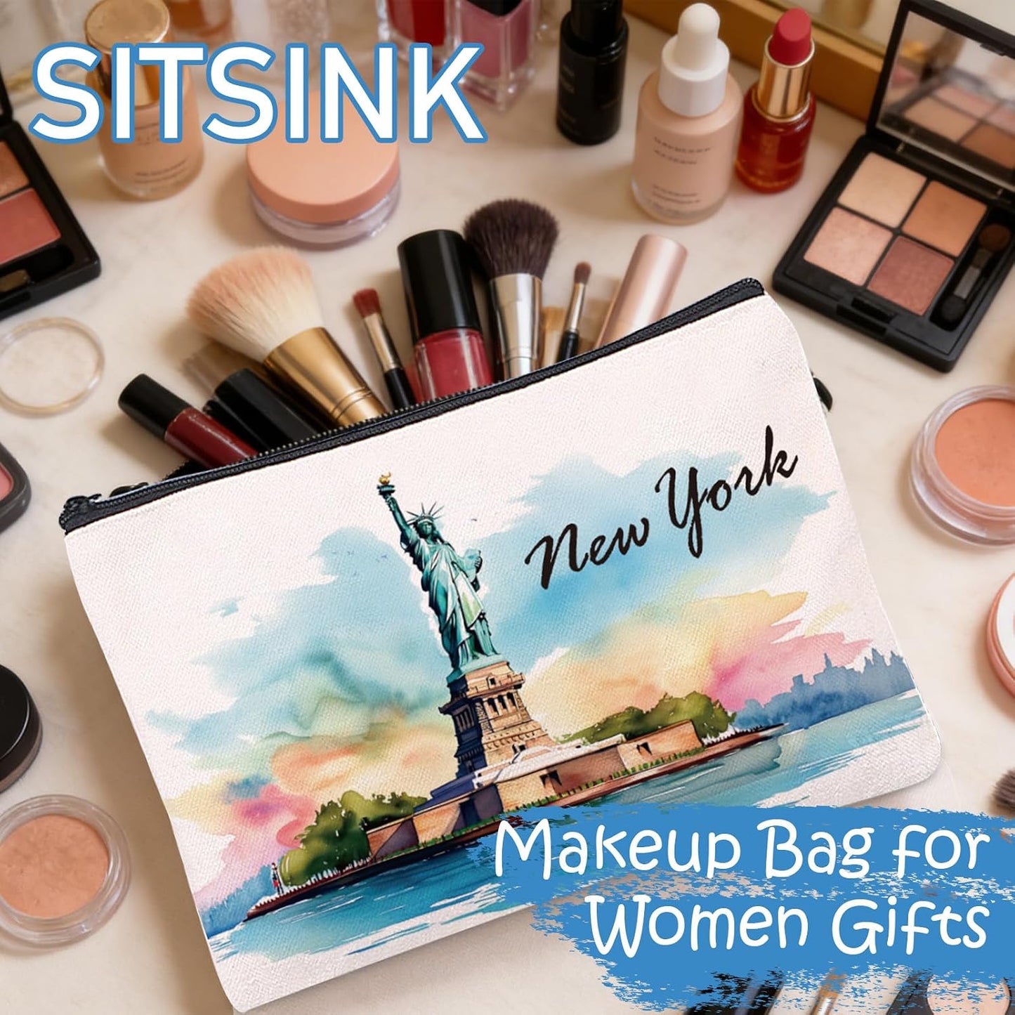 Bolsa maquillaje NYC souvenir para viajeras mujeres