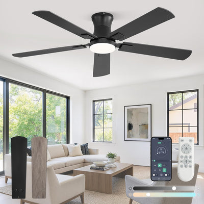 Ventilador techo 52pulg luz LED regulable motor CC Qiuet negro