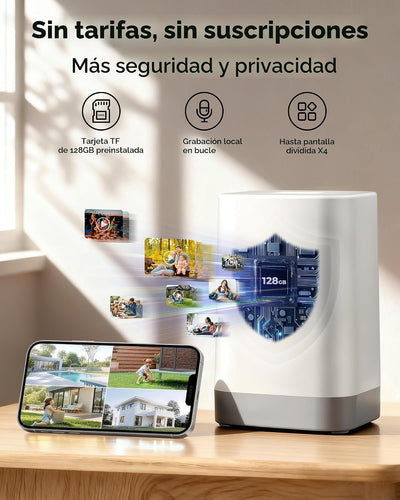 Cámaras seguridad inalámbricas 4MP PTZ 360° WiFi solar 128GB