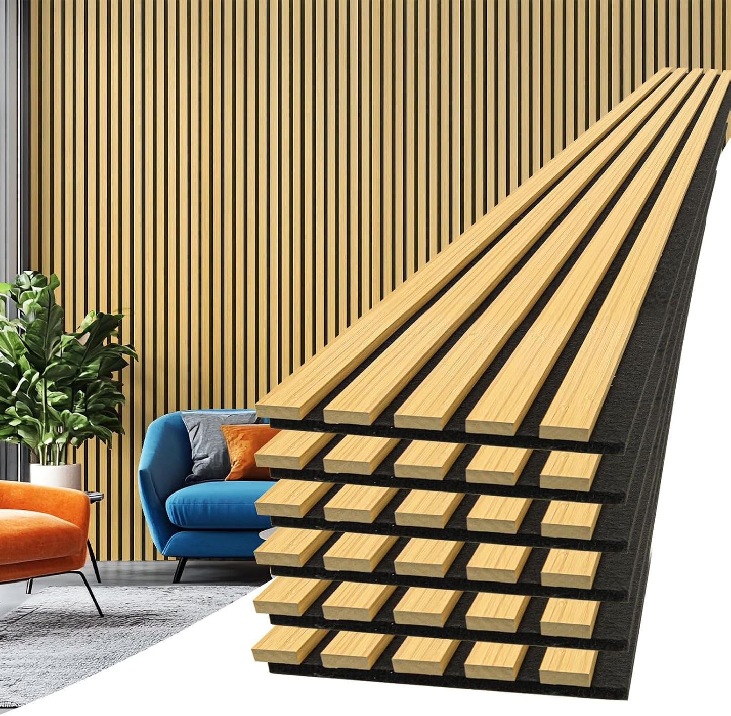 6 Pzas Paneles Acústicos Madera Texturizado 3D Bambú