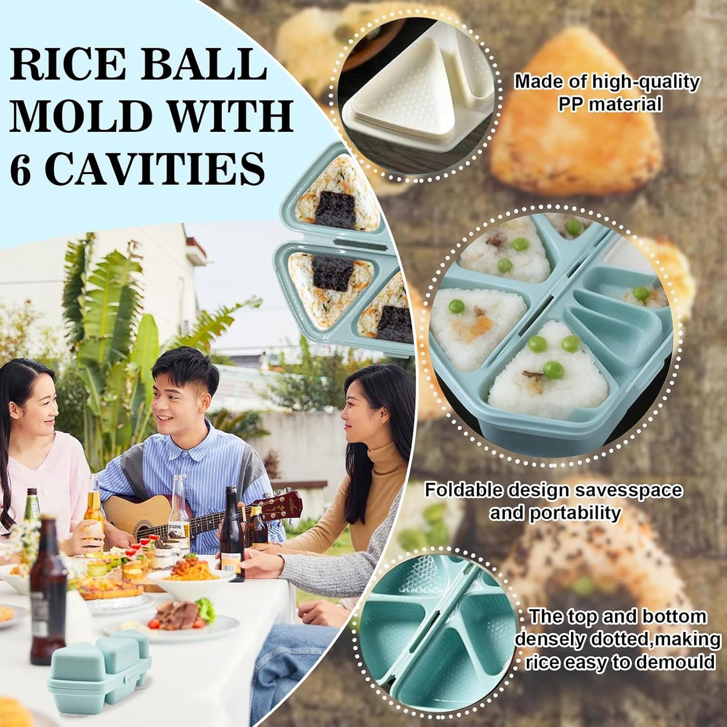 Molde de onigiri 6 en 1 triangular para sushi con 6 cavidades plegables