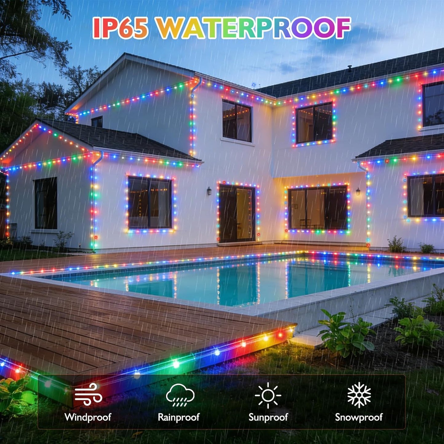 Cuerda luces LED 240 piezas 66pies impermeable exterior jardín