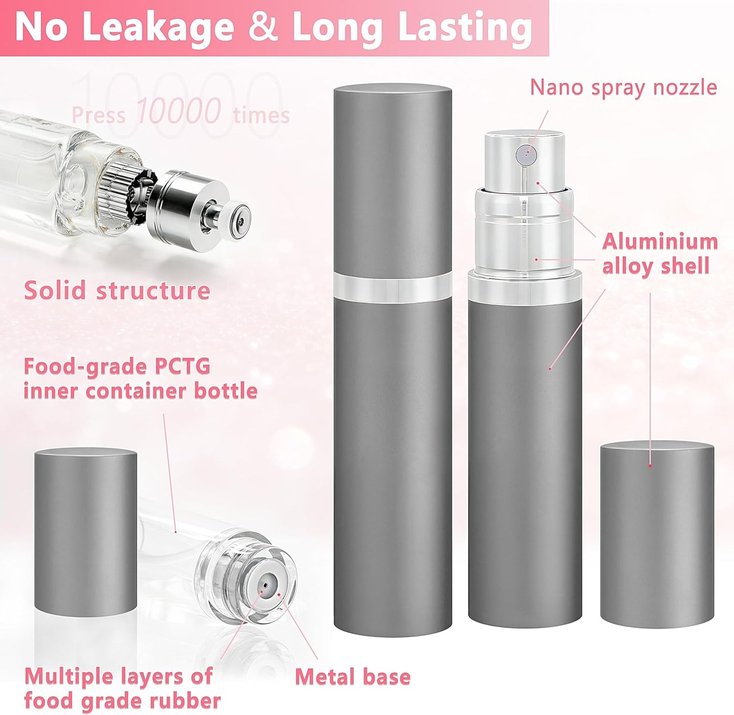3 Pzas Botella Spray Perfume 5ml Reutilizable Gris