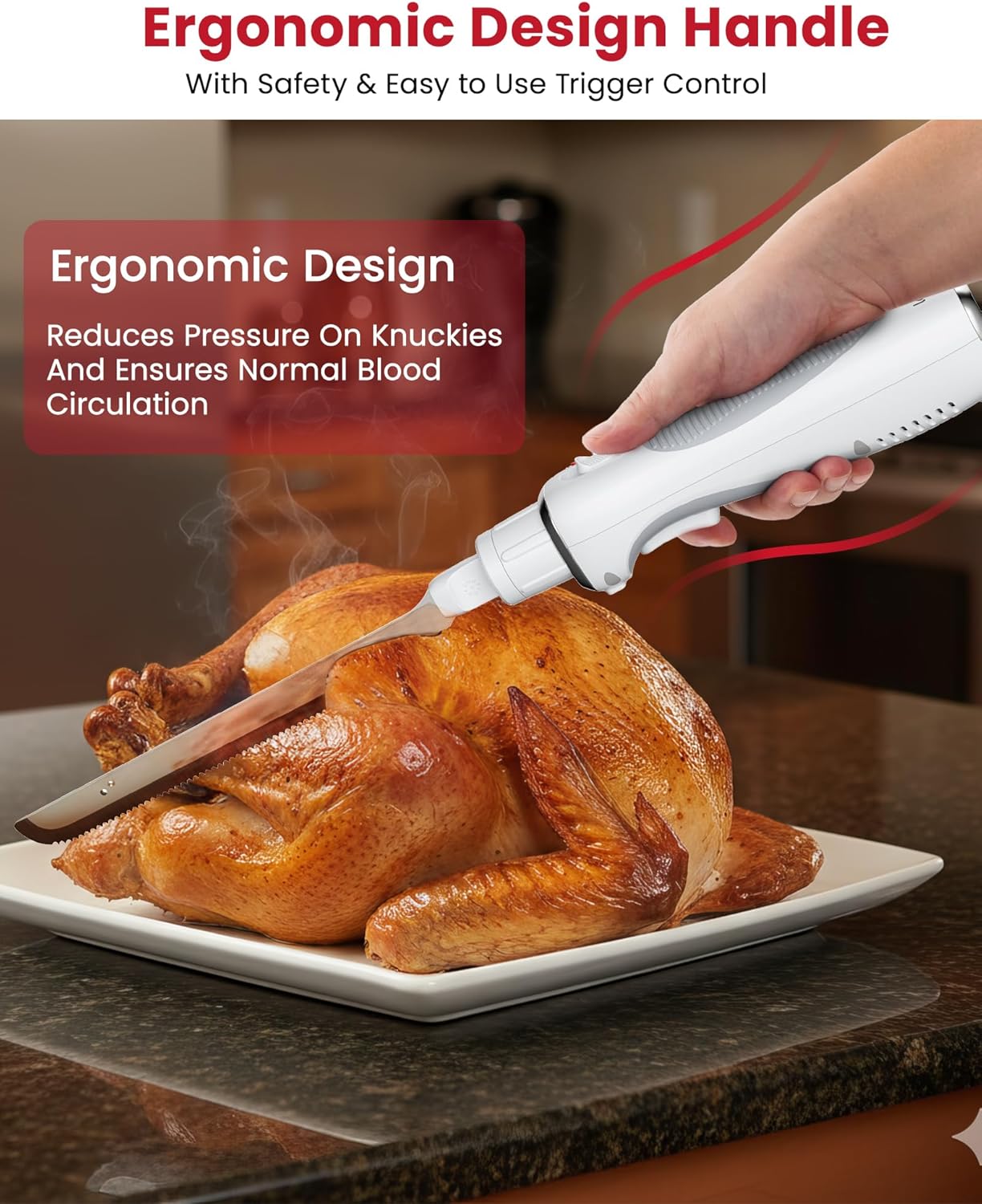 Cuchillo eléctrico inalámbrico recargable USB-C para pavo y carne