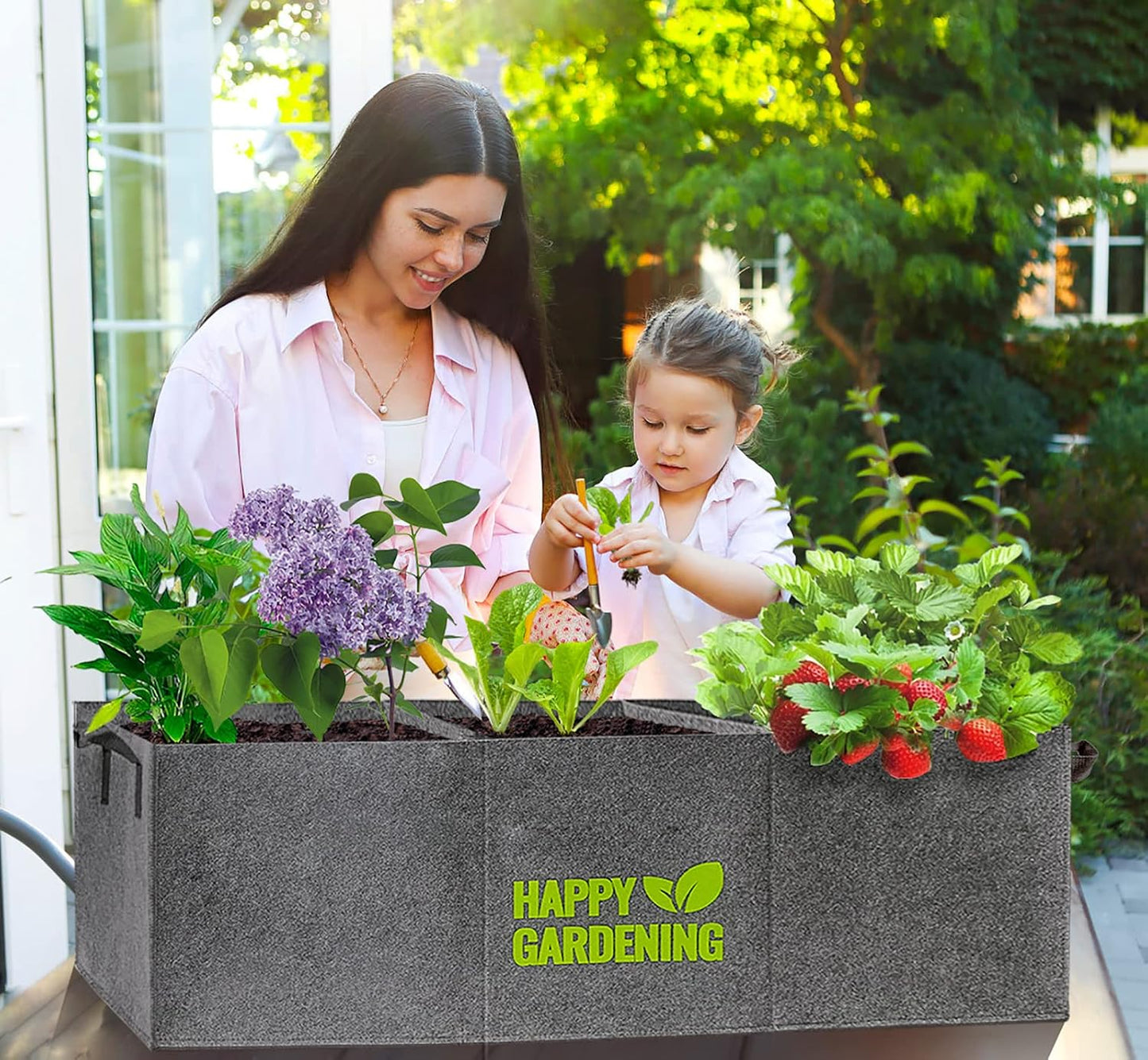 Bolsas cultivo tela 2 camas jardín elevadas asa 3ft²