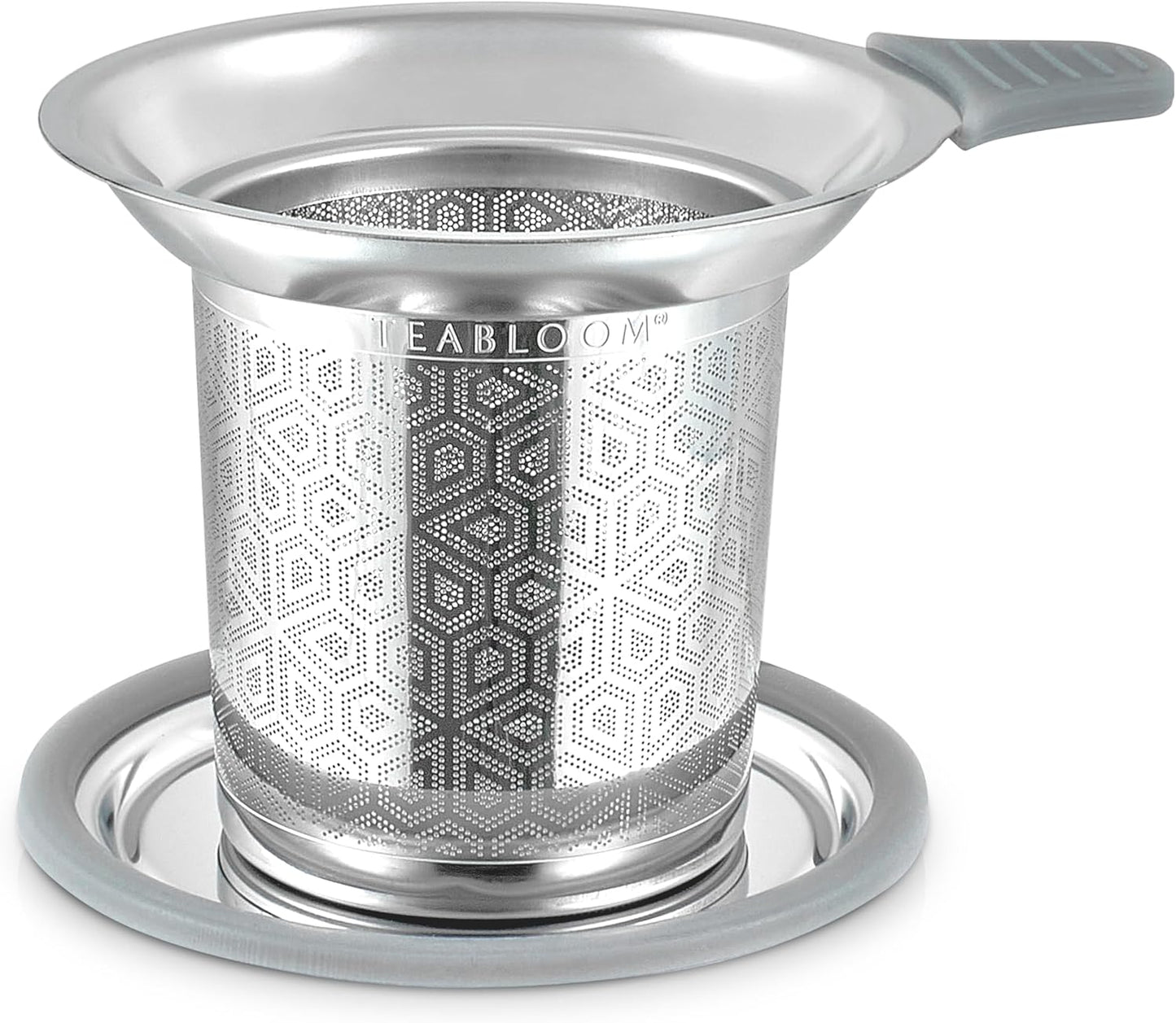 Infusor de té de acero inoxidable con tapa y bandeja de goteo
