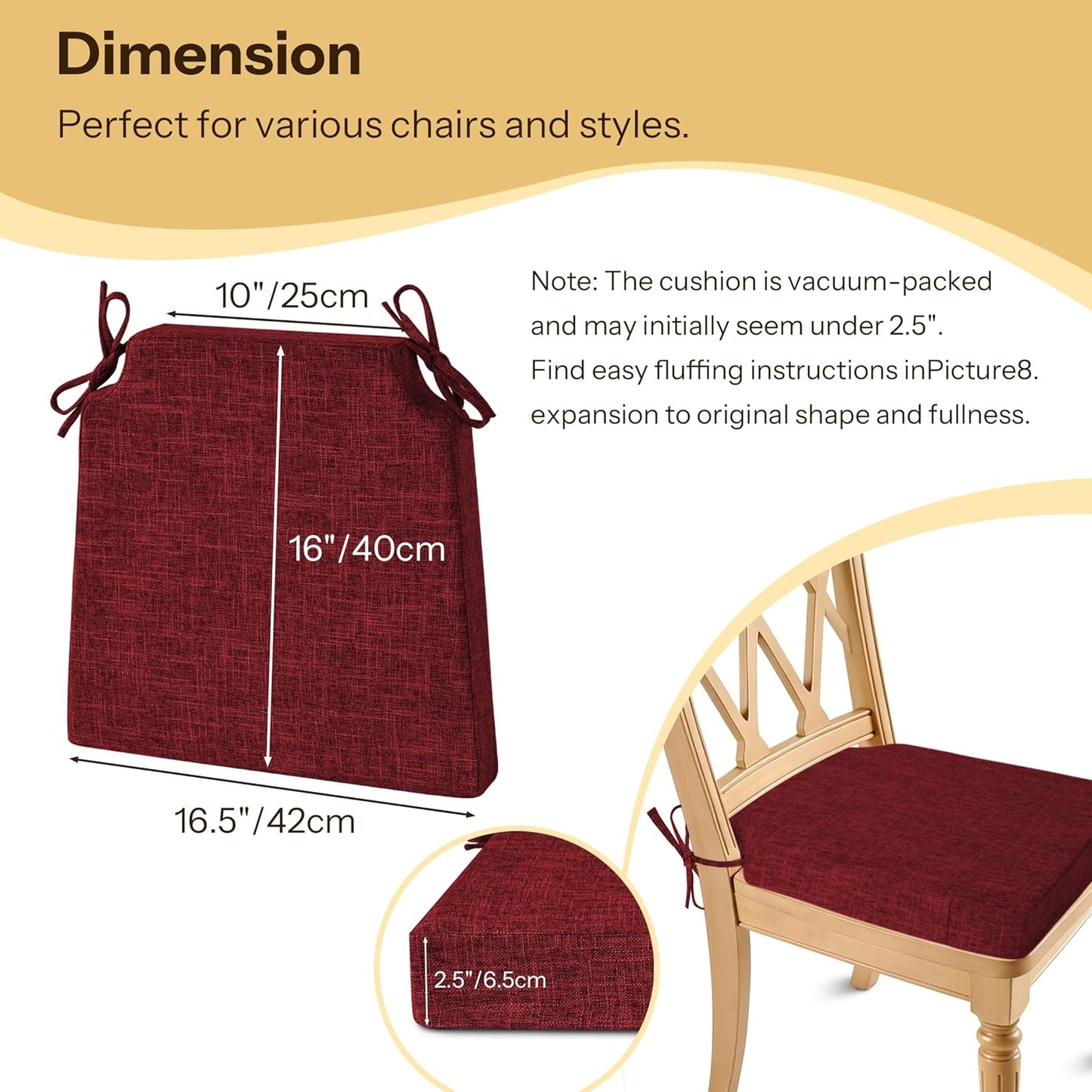 Set 4 cojines silla comedor antideslizante 16.5x16pulg