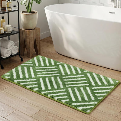 Alfombra baño a rayas verdes antideslizante 20x30pulg microfibra
