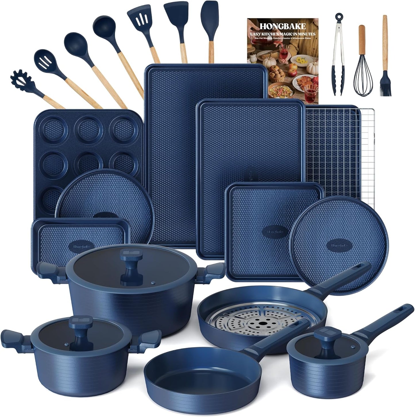 Set 26 Pzas Ollas Sartenes Antiadherentes Cerámica No Tóxica Azul