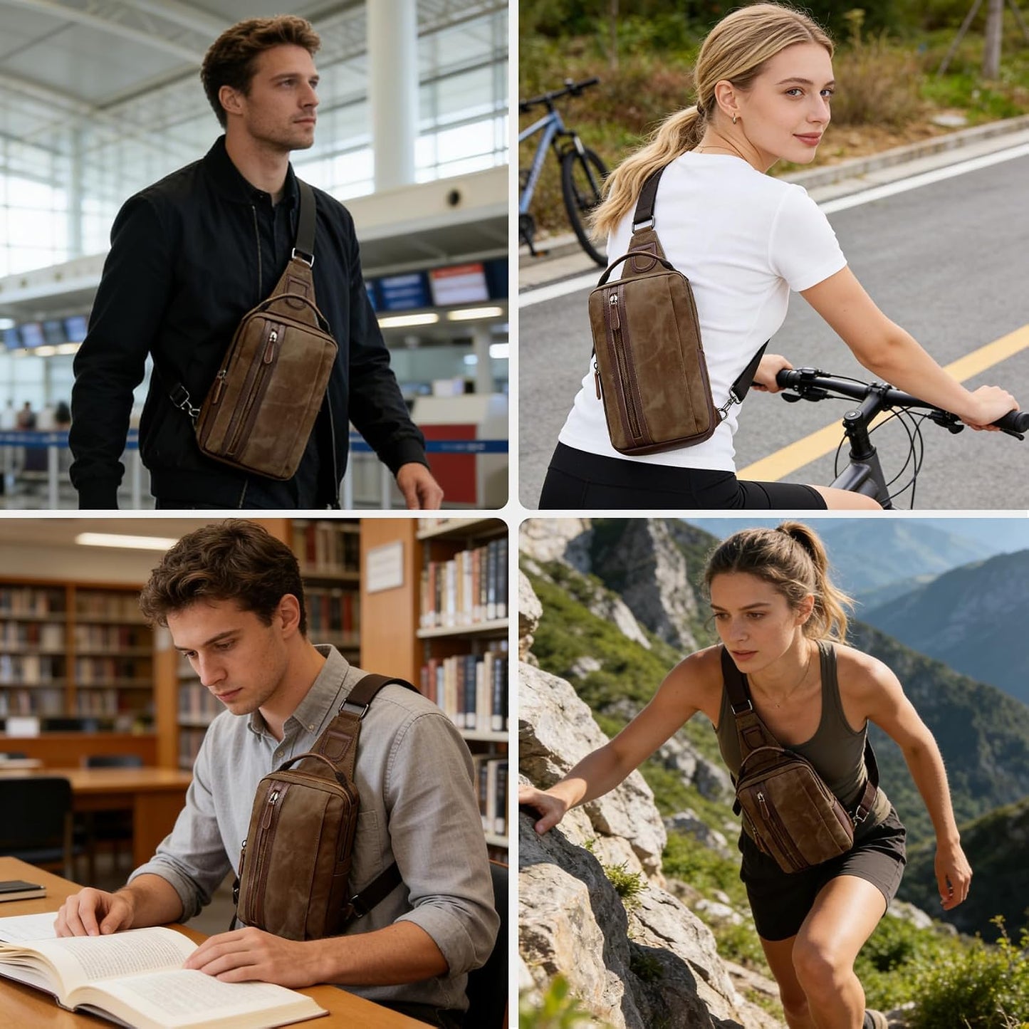 Bolsa cruzada lona encerada para hombre mujer trabajo deporte