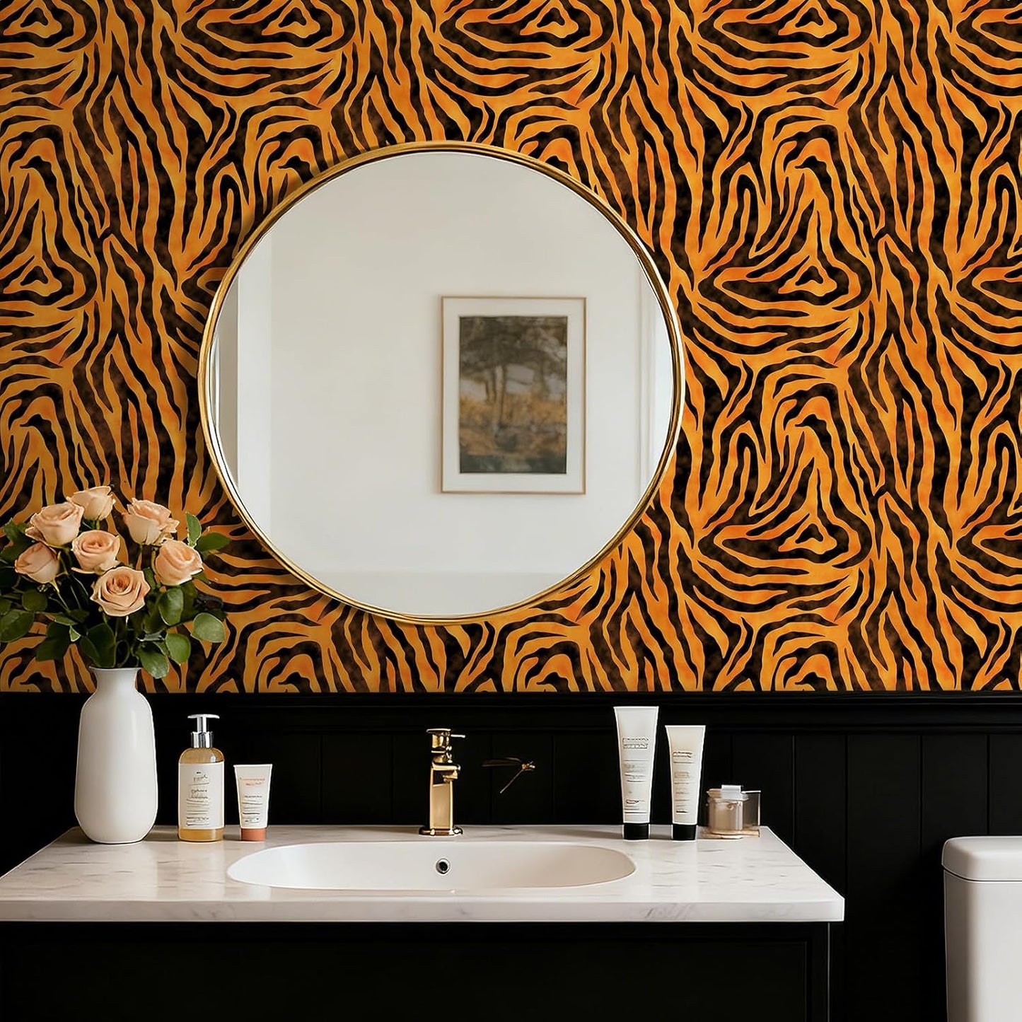 Papel tapiz retro rayas tigre autoadhesivo 17.5x80pulg