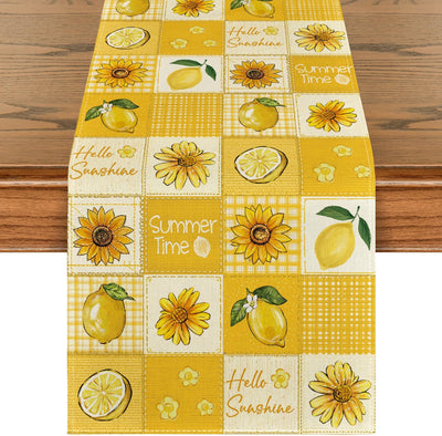 Camino de mesa Hello Sunshine con girasol y limón decoración de fiesta