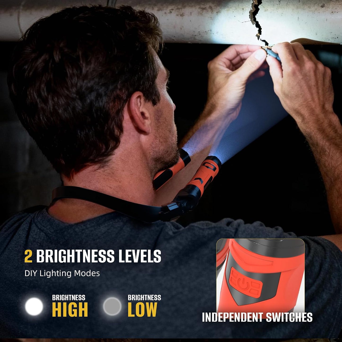 Luz LED cuello recargable 800lm con base magnética