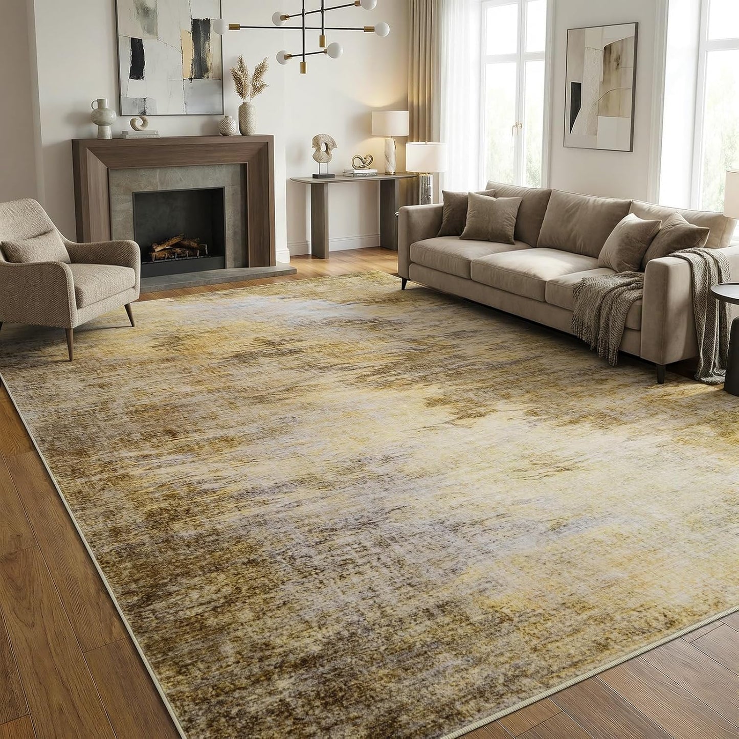 Alfombra lavable interior 4x6ft color dorado