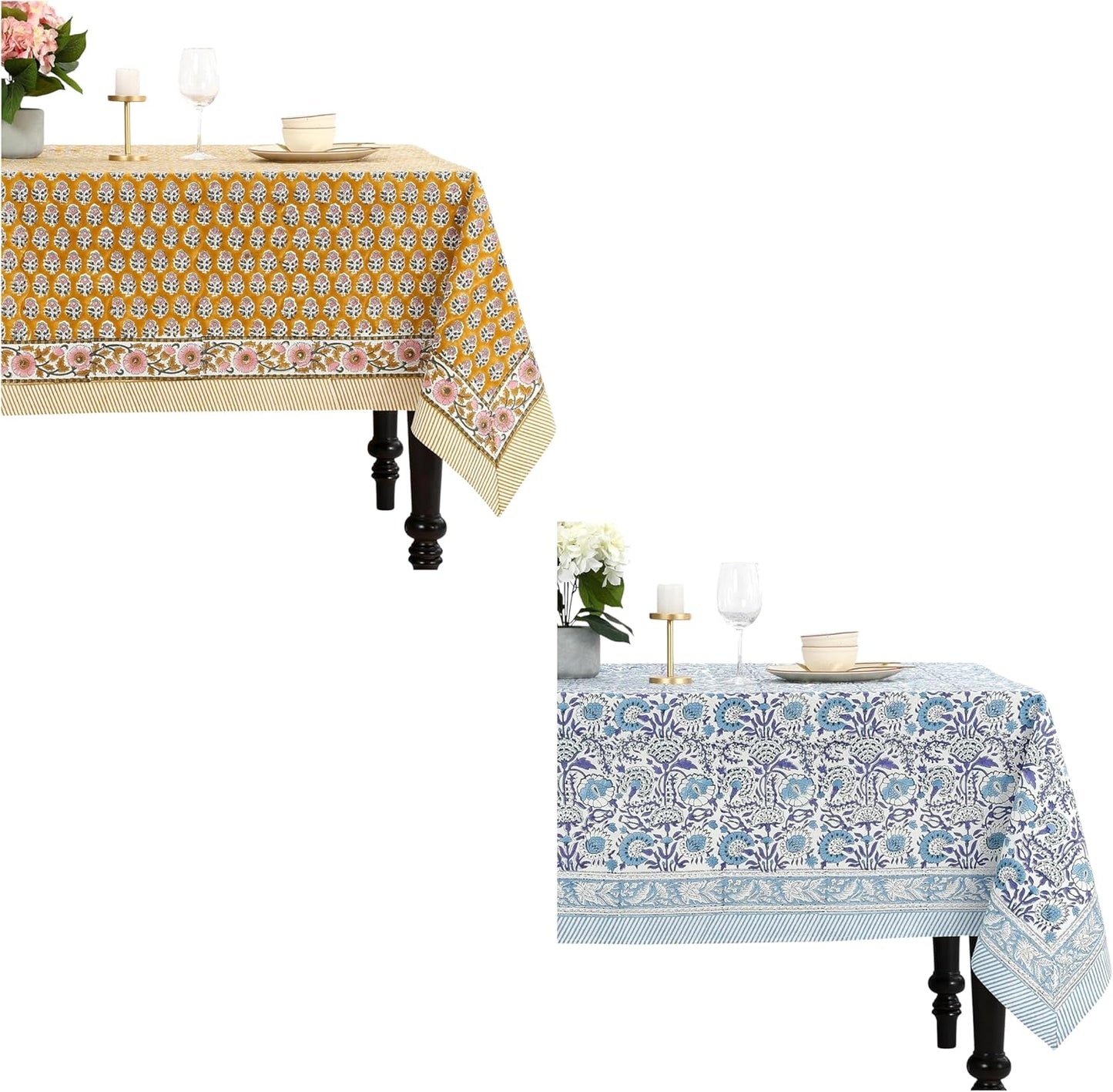 Set 2 Manteles Algodón Estampado Bloques Indios 60x90pulg