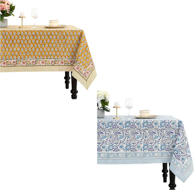 Set 2 Manteles Algodón Estampado Bloques Indios 60x90pulg