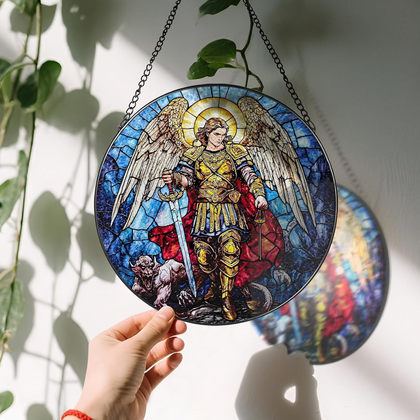 Atrapasoles arcángel Miguel decoración espiritual para ventana