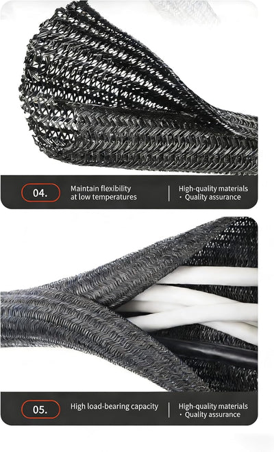 Funda cable trenzada 0.197pulg x 9.8pies ignifugo gestionar cables