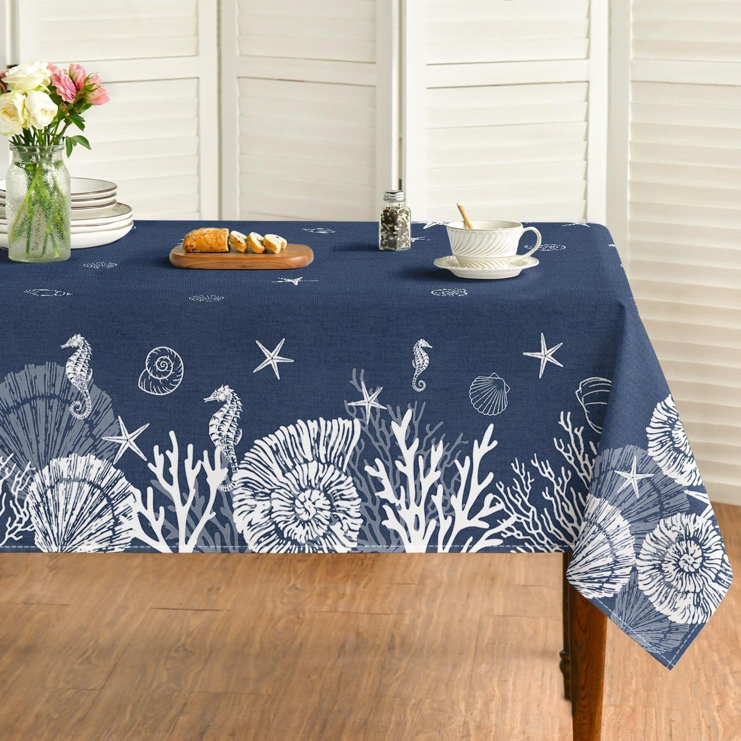 Mantel rectangular de verano 52 x 70 pulgadas con motivos marinos azules