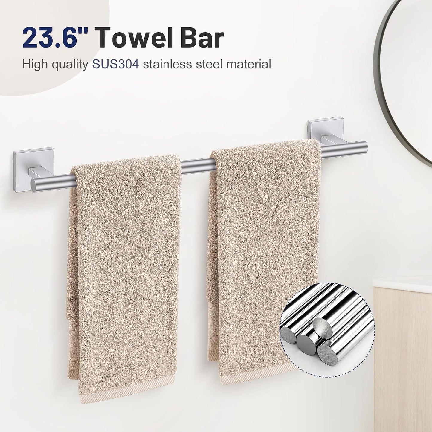 Set 5 Pzas Accesorios Baño Níquel Cepillado 23.6pulg