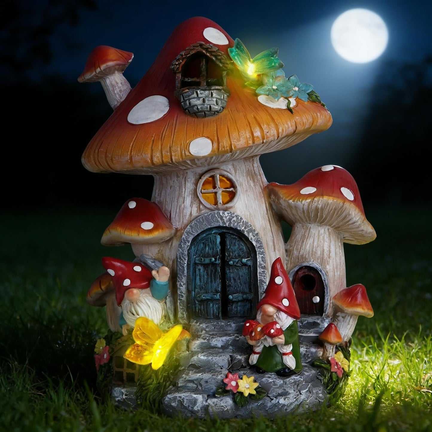 Estatua solar de hongos con luz LED para jardín y patio