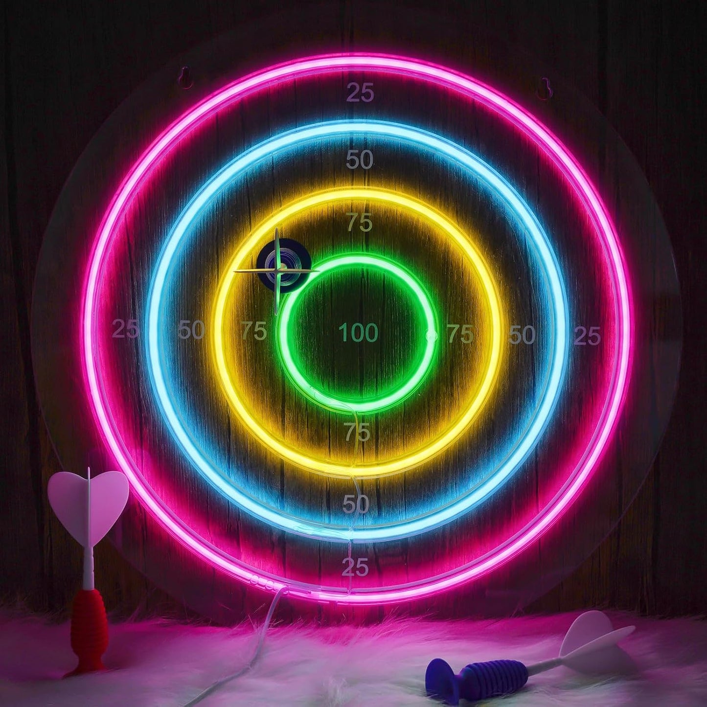 Tablero dardos con dardos ventosa LED neón USB decoración pared