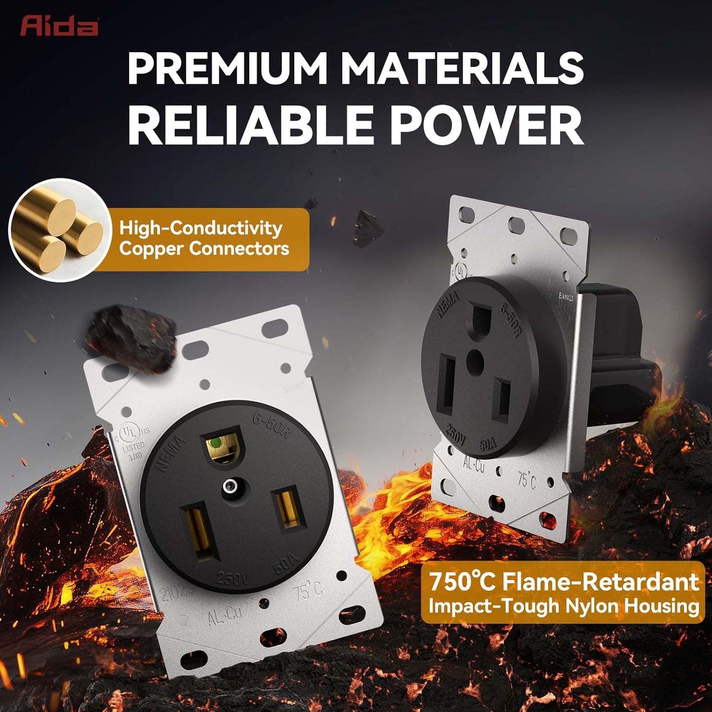 Receptáculo empotrado NEMA 6-50R 250V acero inox